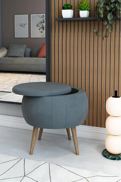 MERVİNG Babyface Antrasit Sandıklı Puf - 2