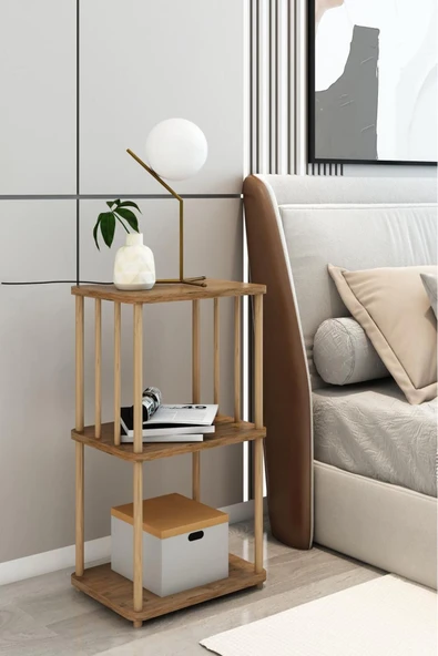 MERVİNG Komodin Kendin Kur-çevir Kur Özel Tasarım Ahşap Kısa Ayaklı Çam Desenli Raflı - 5