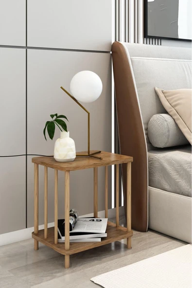 MERVİNG Kolay kurulum Komodin ahşap ayaklı atlantik çam desenli - 4