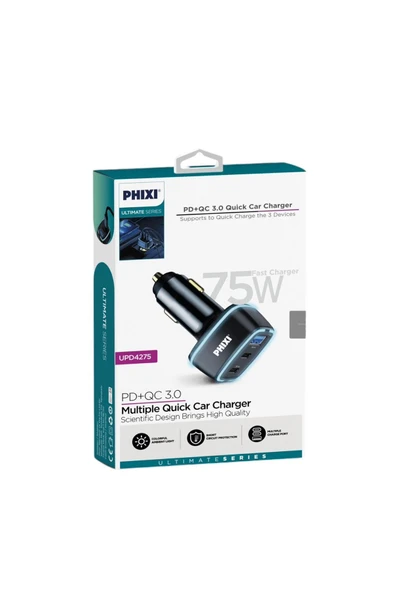 MERVİNG Üç Çikişli Pd Destekli? 75w Uyumlu Araç Şarj Adaptörü