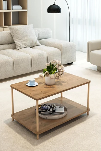 MERVİNG Kare orta sehpa ahşap ayaklı şık tasarım ve kolay kurulum atlantik çam desenli - 5