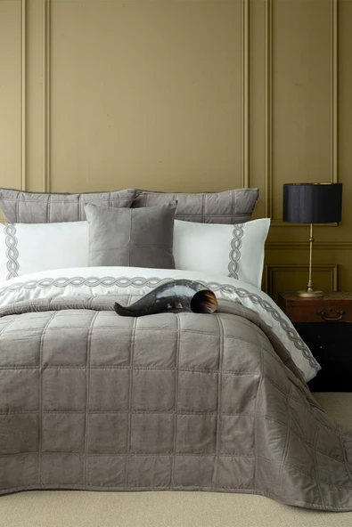 Apricitas HOME Barones Gray Çift Kişilik %100 Pamuk Saten Nevresim Takımı Ve Yatak Örtüsü Seti