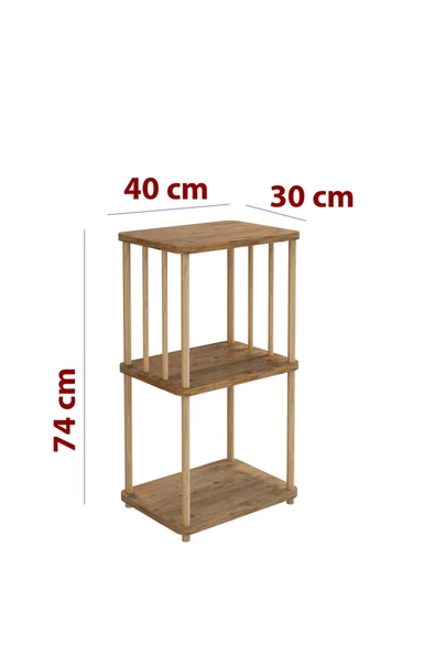MERVİNG Komodin Kendin Kur-çevir Kur Özel Tasarım Ahşap Kısa Ayaklı Çam Desenli Raflı - 3