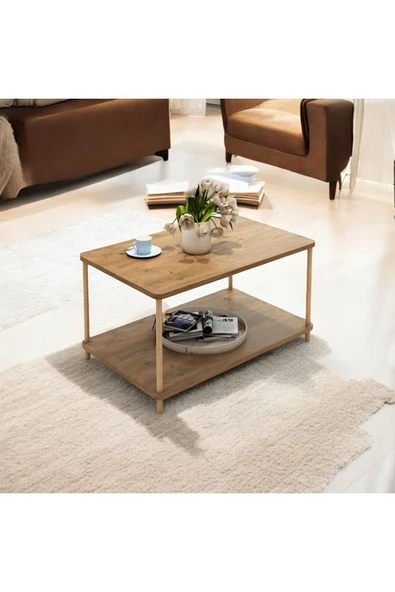 MERVİNG Kare orta sehpa ahşap ayaklı şık tasarım ve kolay kurulum atlantik çam desenli - 2