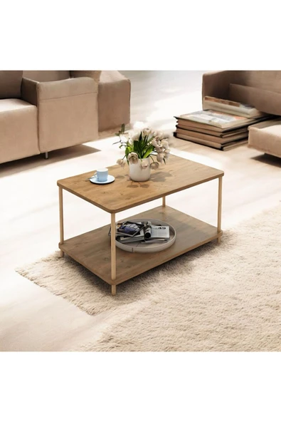 MERVİNG Kare orta sehpa ahşap ayaklı şık tasarım ve kolay kurulum atlantik çam desenli - 6