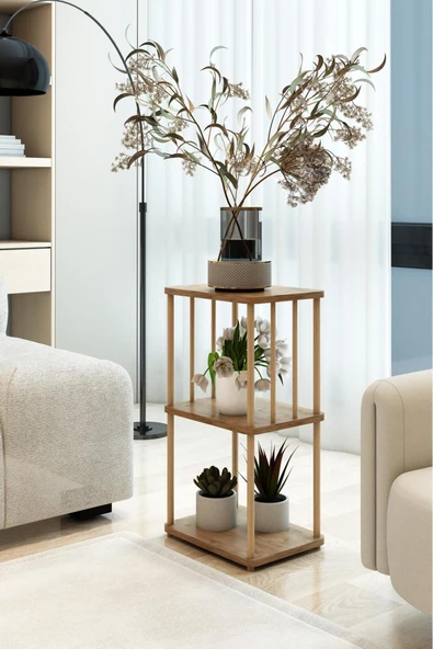 MERVİNG Komodin Kendin Kur-çevir Kur Özel Tasarım Ahşap Kısa Ayaklı Çam Desenli Raflı - 4