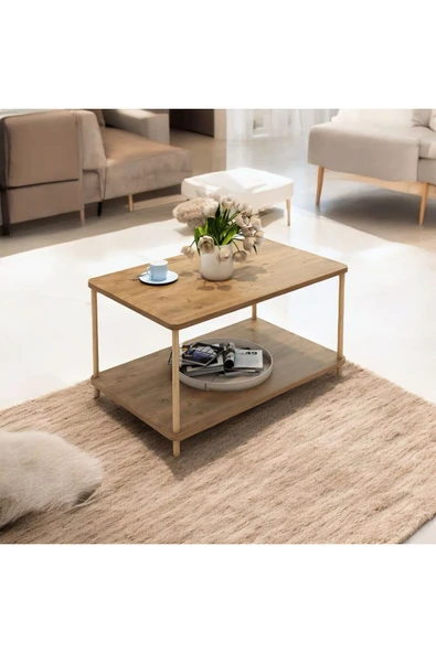 MERVİNG Kare orta sehpa ahşap ayaklı şık tasarım ve kolay kurulum atlantik çam desenli