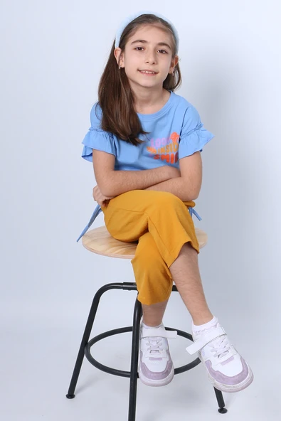 KIZ ÇOCUK İKİLİ TAKIM SIRT BASKILI PÜSKÜLLÜ KOLLARI FIFIRLI F20 - 11