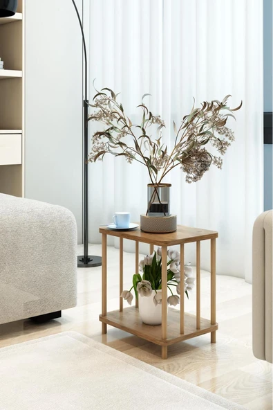 MERVİNG Kolay kurulum Komodin ahşap ayaklı atlantik çam desenli - 2