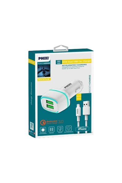 MERVİNG Force Çift Çıkışlı Fast Lightning USB Kablolu Araç Şarj Cihazı Iphone Uyumlu - 2