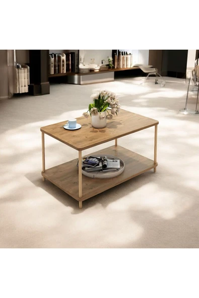 MERVİNG Kare orta sehpa ahşap ayaklı şık tasarım ve kolay kurulum atlantik çam desenli - 4