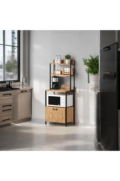 MERVİNG Çok Amaçlı Dolap Mutfak Bangosu Mikrodalga Fırın Mini Fırın Dolabı 2 Kapaklı Dolap Kahve Köşesi - 4