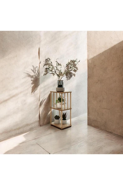 MERVİNG Komodin Kendin Kur-çevir Kur Özel Tasarım Ahşap Kısa Ayaklı Çam Desenli Raflı