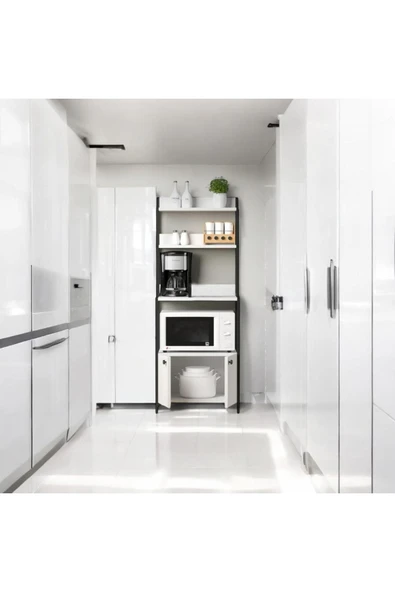 MERVİNG Çok Amaçlı Dolap Mutfak Bangosu Mikrodalga Fırın Mini Fırın Dolabı 2 Kapaklı Dolap Kahve Köşesi - 2