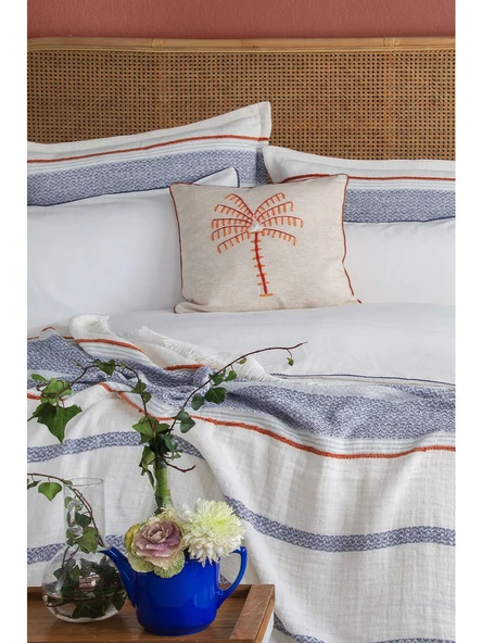Apricitas Home Cali Indigo Çift Kişilik %100 Pamuk Nevresim Takımı ve Yatak Örtüsü Seti - 2