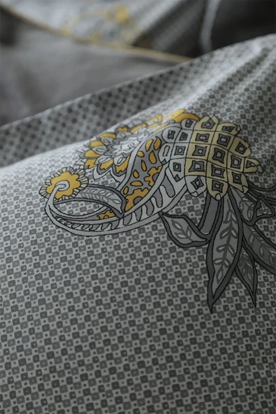 Apricitas HOME Antica Gri Çift Kişilik Battaniyeli %100 Pamuk Nevresim Takımı - 4