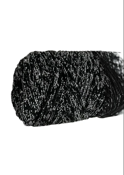 Makrome İpi 3mm Polyester Siyah Gümüş  Simli