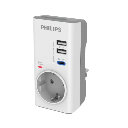 PHILIPS CHP8010W/10, Tekli, Akim Korumali Priz, PD Hizli Sarj, 1xUSB-C, 2xUSB-A, Beyaz