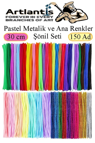 Şönil Pastel Metalik ve Ana Renkler 30 cm 150 li 1 Paket Renkli Tüylü Tel Peluş Tel 30 cm Elişi Okul Projeleri Süsleme