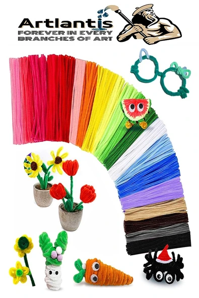 Şönil Pastel Metalik ve Ana Renkler 30 cm 150 li 1 Paket Renkli Tüylü Tel Peluş Tel 30 cm Elişi Okul Projeleri Süsleme - 4
