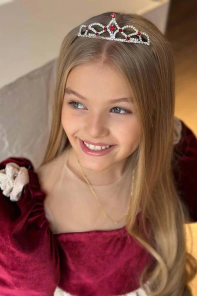 Kız Çocuk Omuzları Gül Detaylı Balon Kollu Eteği Kabartma Detaylı Kadife Uzun Bordo Abiye - Resim 7