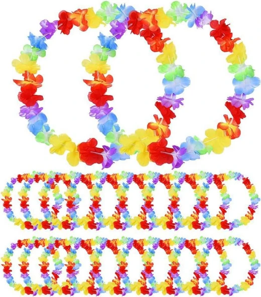 Nessiworld Hawaii Çiçekli Boyun Kolyesi - Renkli Tropikal Parti Leisi 12 Adet