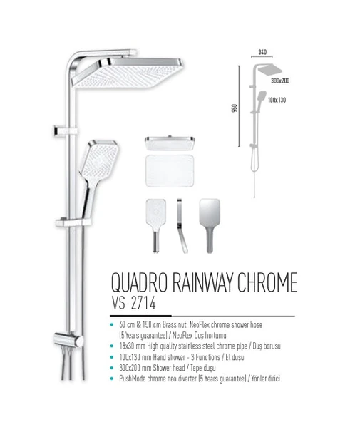 VALTEMO QUADRO RAİNWAY CHROME ROBOT DUŞ SETİ