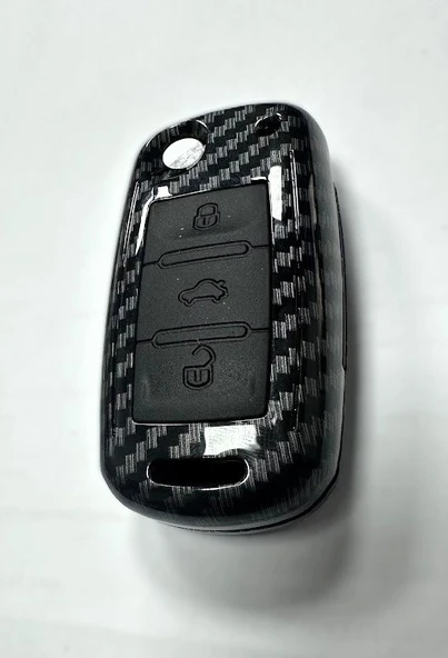 Volkswagen JETTA , POLO , GOLF  Seat Skoda Siyah Karbon Anahtar Kılıfı 3 Tuşlu - Resim 2