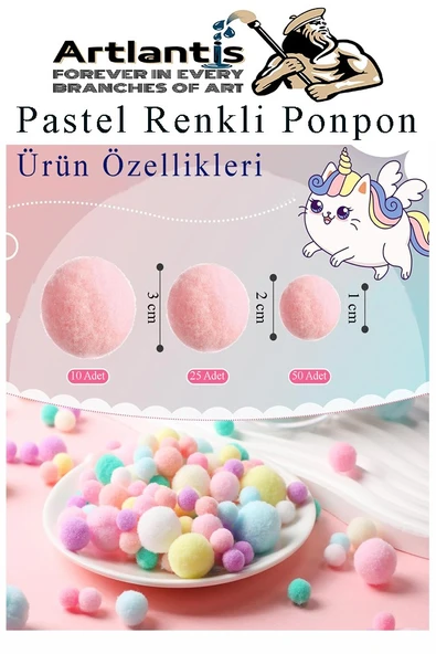 Renkli Pon Pon 10 20 30 mm 170 li 1 Paket Pastel ve Metalik Renkler Peluş Ponpon Tüylü Ponpon Okul Öncesi Kreş Elişi - 2