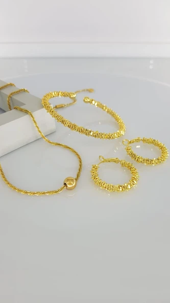 Işıltılı Gold Çelik Takı Seti 347 - 2
