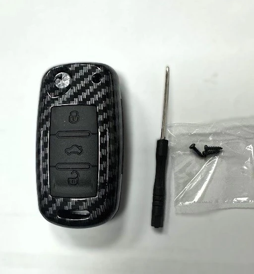 Volkswagen JETTA , POLO , GOLF  Seat Skoda Siyah Karbon Anahtar Kılıfı 3 Tuşlu - Resim 4
