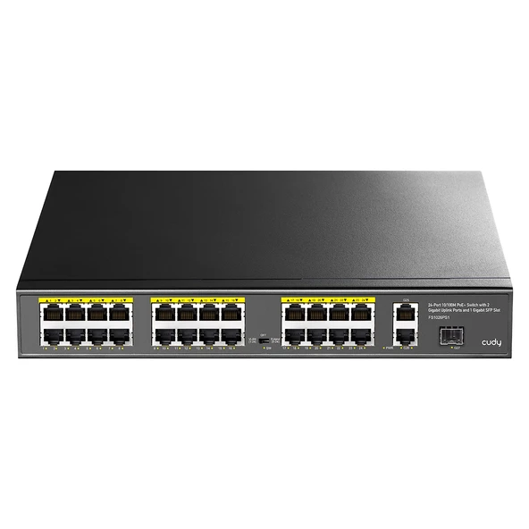 Cudy FS1026PS1 24 Port 10/100Mbps 1SFP 2GE RJ45 VLAN&Extend Mode 250m 300W 1U POE+ Ethernet Switch