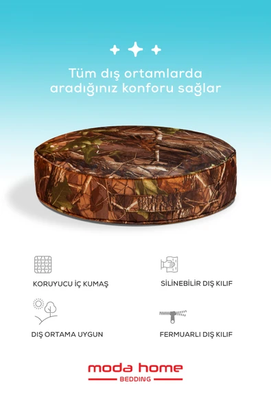 Moda Home Bedding Sıvı Geçirmez Minder | Dekoratif,Balkon, Bahçe, Plaj, Kamp, Havuz ve Palet Minderi(Yuvarlak KY) - 2