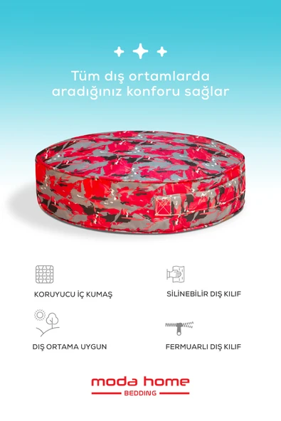 Moda Home Bedding Sıvı Geçirmez Minder | Dekoratif,Balkon, Bahçe, Plaj, Kamp, Havuz ve Palet Minderi(Yuvarlak KG) - 2