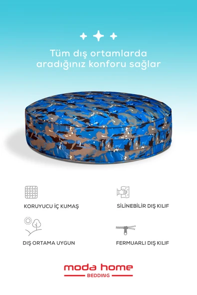 Moda Home Bedding Sıvı Geçirmez Minder | Dekoratif,Balkon, Bahçe, Plaj, Kamp, Havuz ve Palet Minderi(Yuvarlak MG) - 2