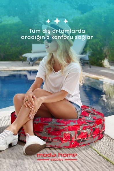 Moda Home Bedding Sıvı Geçirmez Minder | Dekoratif,Balkon, Bahçe, Plaj, Kamp, Havuz ve Palet Minderi(Yuvarlak KG) - 4