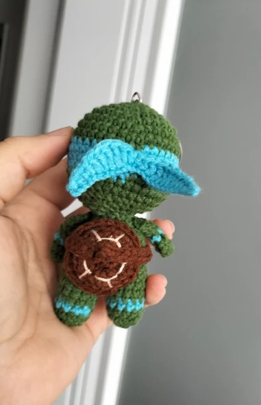 Amigurumi ninja kaplumbağa Leonardo mavili çizgi karakter oyuncak anahtarlık - 2