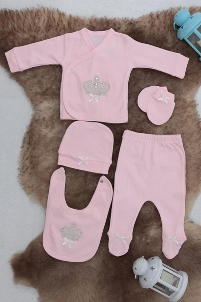 Sema Baby 5 Parça Hastane Çıkışı Zıbın Seti 0-3 Ay - Queen