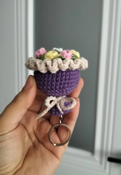 Amigurumi buket çiçek anahtarlık aksesuar hediyelik Buket - 2