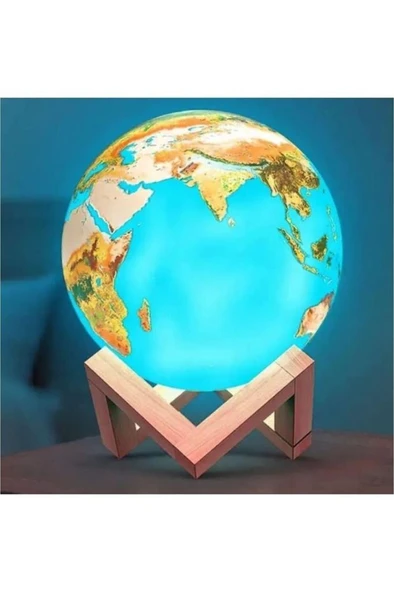 3d Standlı 5 Renk Değiştiren Büyük Boy Kabartmalı Dünya Gece Lambası Küre Başucu Lambası Dokunmatik - 2