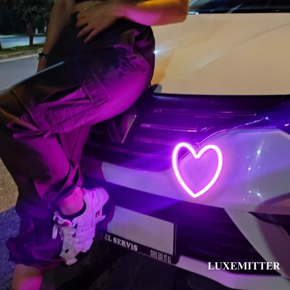Luxemitter Neon Led Işıklı Kalp Oto Aksesuar Asılabilir Lamba Aydınlatma Araba Dekor Modifiye Araç İçi & Dışı Süs - 3