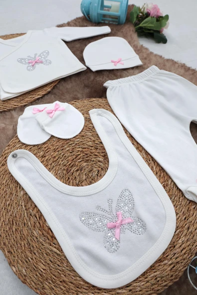 Sema Baby 5 Parça Hastane Çıkışı Zıbın Seti 0-3 Ay - Pink Butterfly - 2