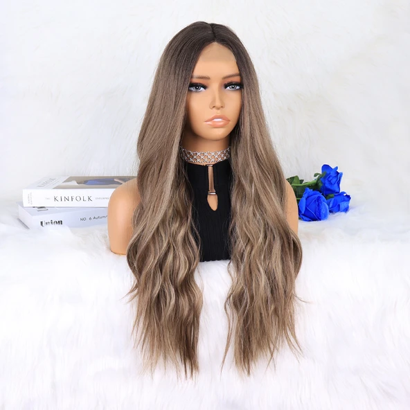 Kahverengi Kumral Ombreli Balköpüğü Işıltılı Tül Peruk - Resim 2