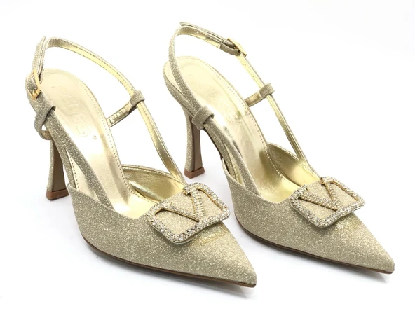 Feles V Toka Detaylı Arkası Açık Stiletto Kadın Topuklu Ayakkabı - Resim 15