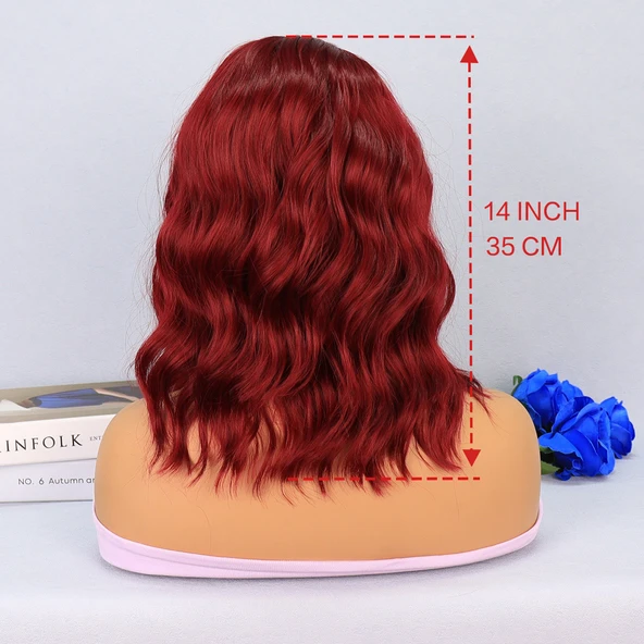 Kızıl Fiber Sentetik Tül Peruk - Resim 5
