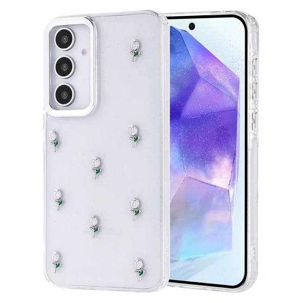 Galaxy A35 Kılıf Airbag Tasarımlı Simli Şeffaf Zore Kutup Kapak