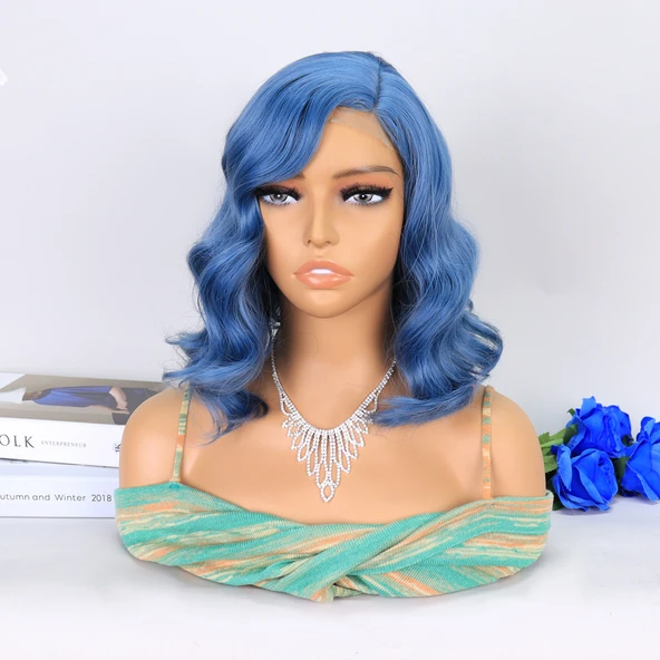 Açık Parlement Mavisi Yan Tül Peruk - Resim 3