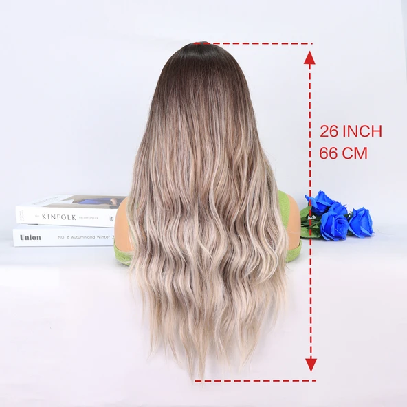 Rus Kumralı Beyaz Platin Ombre ve Röfleli Tül Peruk - Resim 5