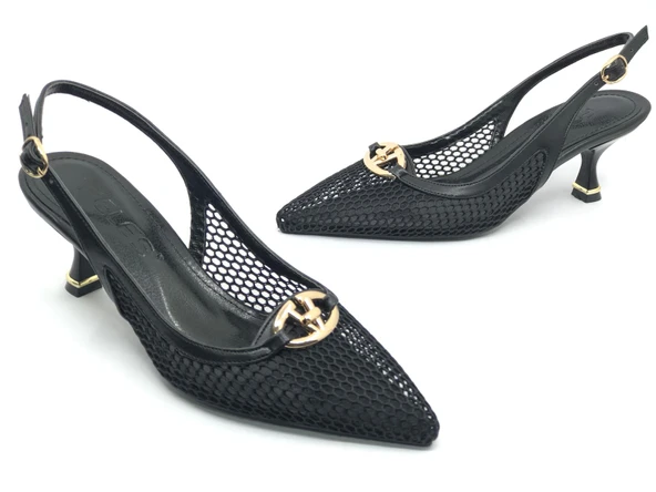 Feles Dantel Detaylı Arkası Açık Stiletto Kadın Topuklu Ayakkabı - Resim 9