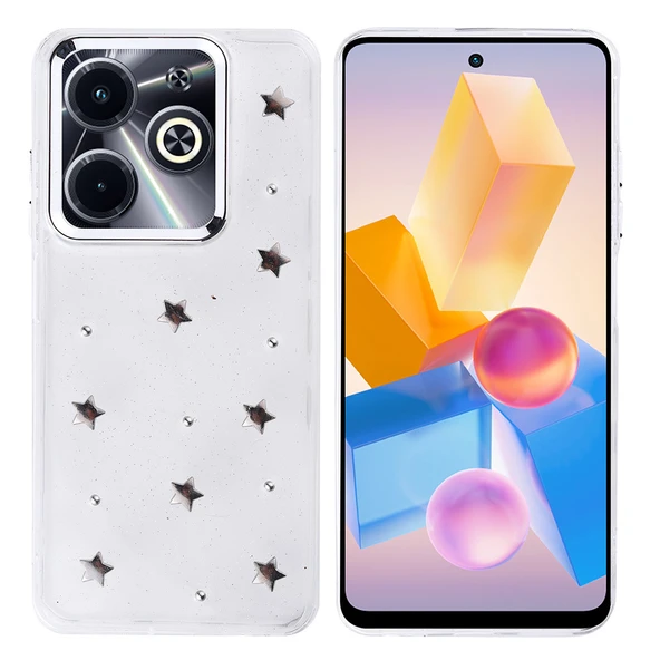 İnfinix Hot 40i Kılıf Airbag Tasarımlı Simli Şeffaf Zore Kutup Kapak - 4